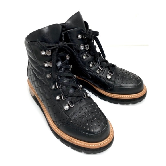 Am AImeini Studded Lace up Lambskin Leather Biker Boot in Black - Picture 10 of 12